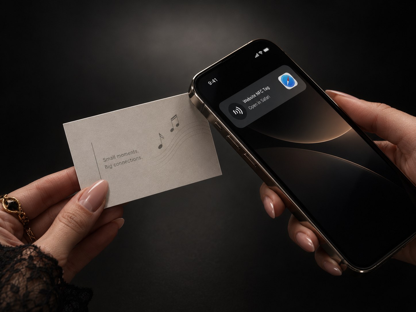 An NFC card sealed in its mailing envelope, held to a phone