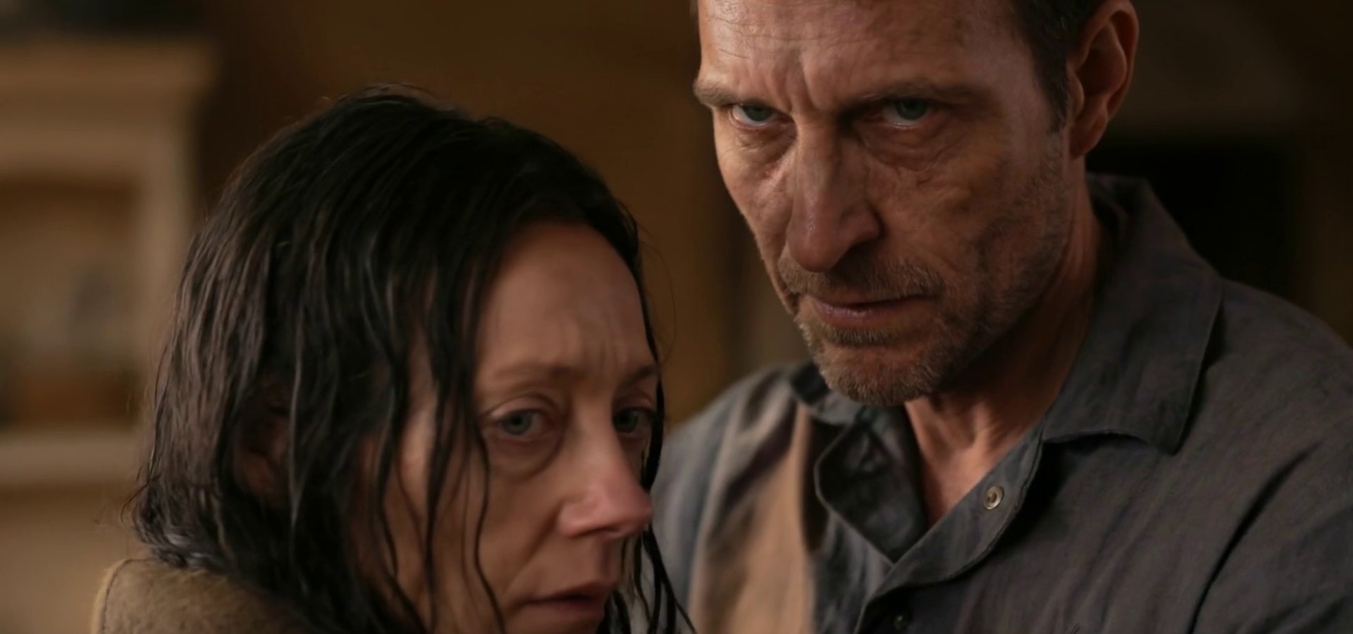 Still from The Way Home: Jack holding Emma after he gets home