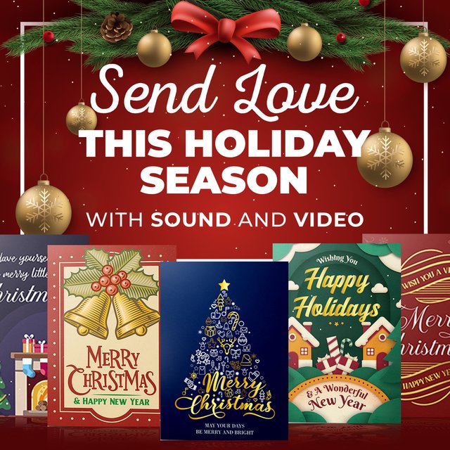 Holiday email graphic for bigDAWGS Greetings: a line up of sound and video cards