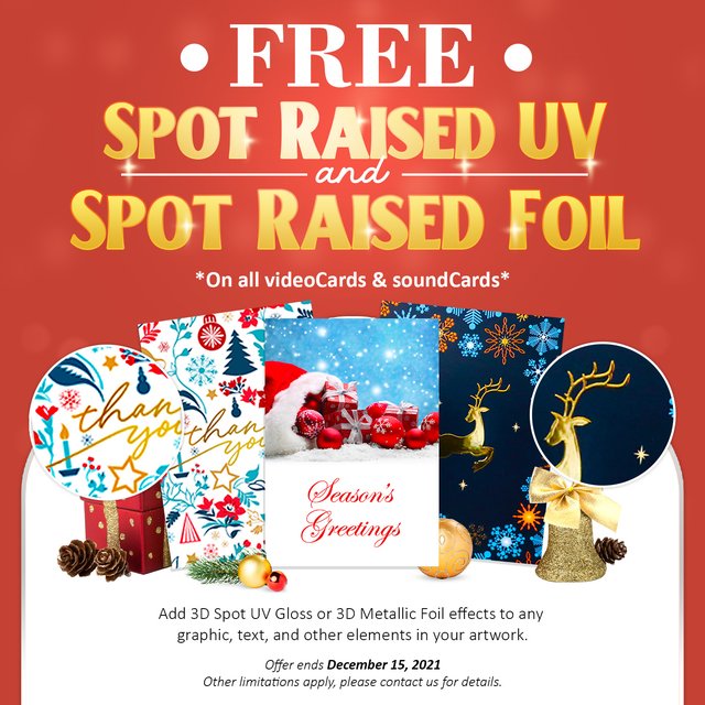 Holiday post for bigDAWGS Promotions: a free raised spot UV and raised foil offer