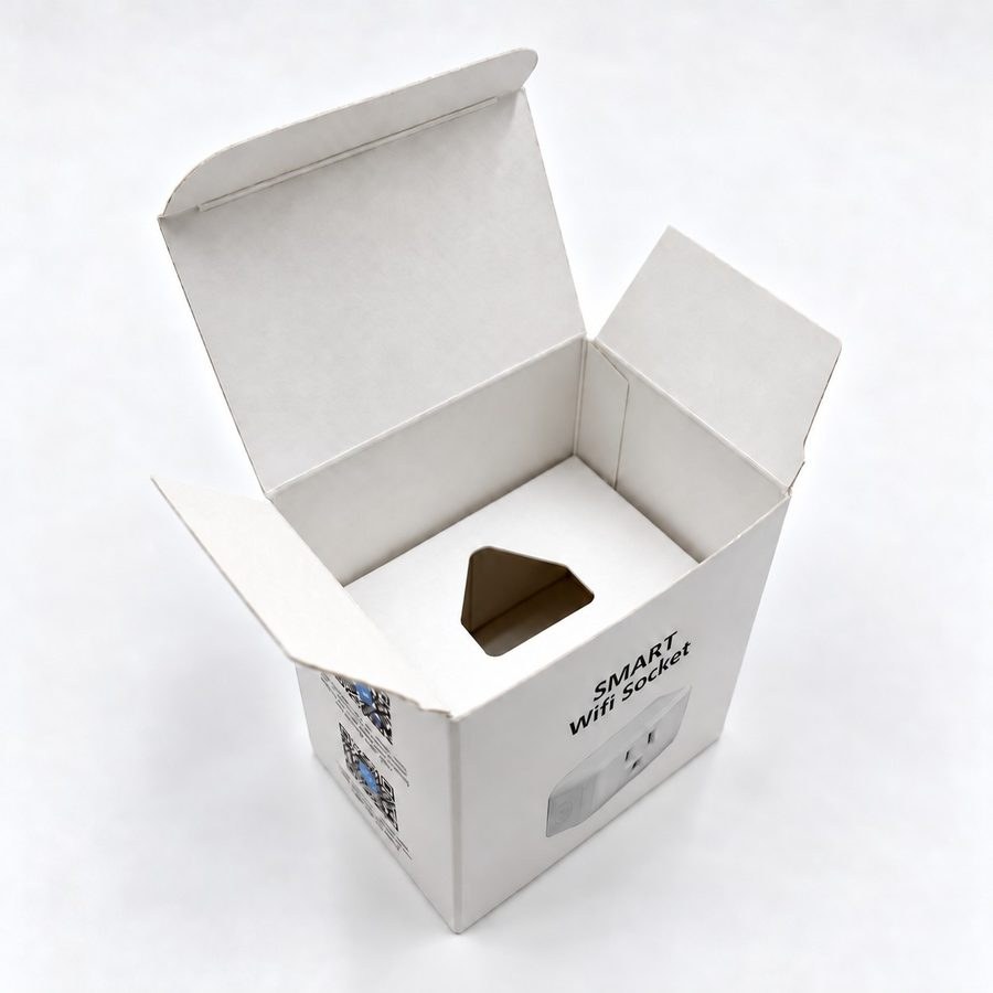 The smart socket box open, with the die cut tray that holds the socket