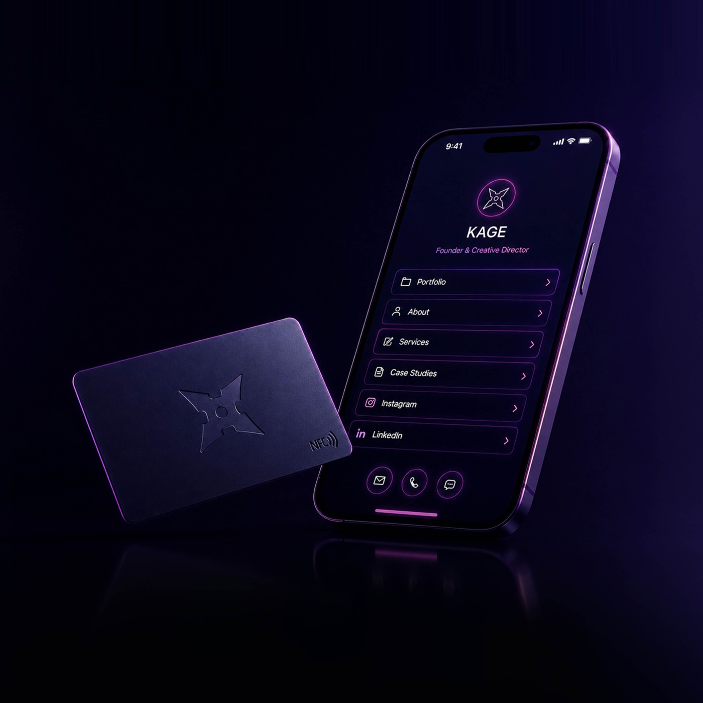 A punch.ninja NFC card beside a phone showing the card’s page