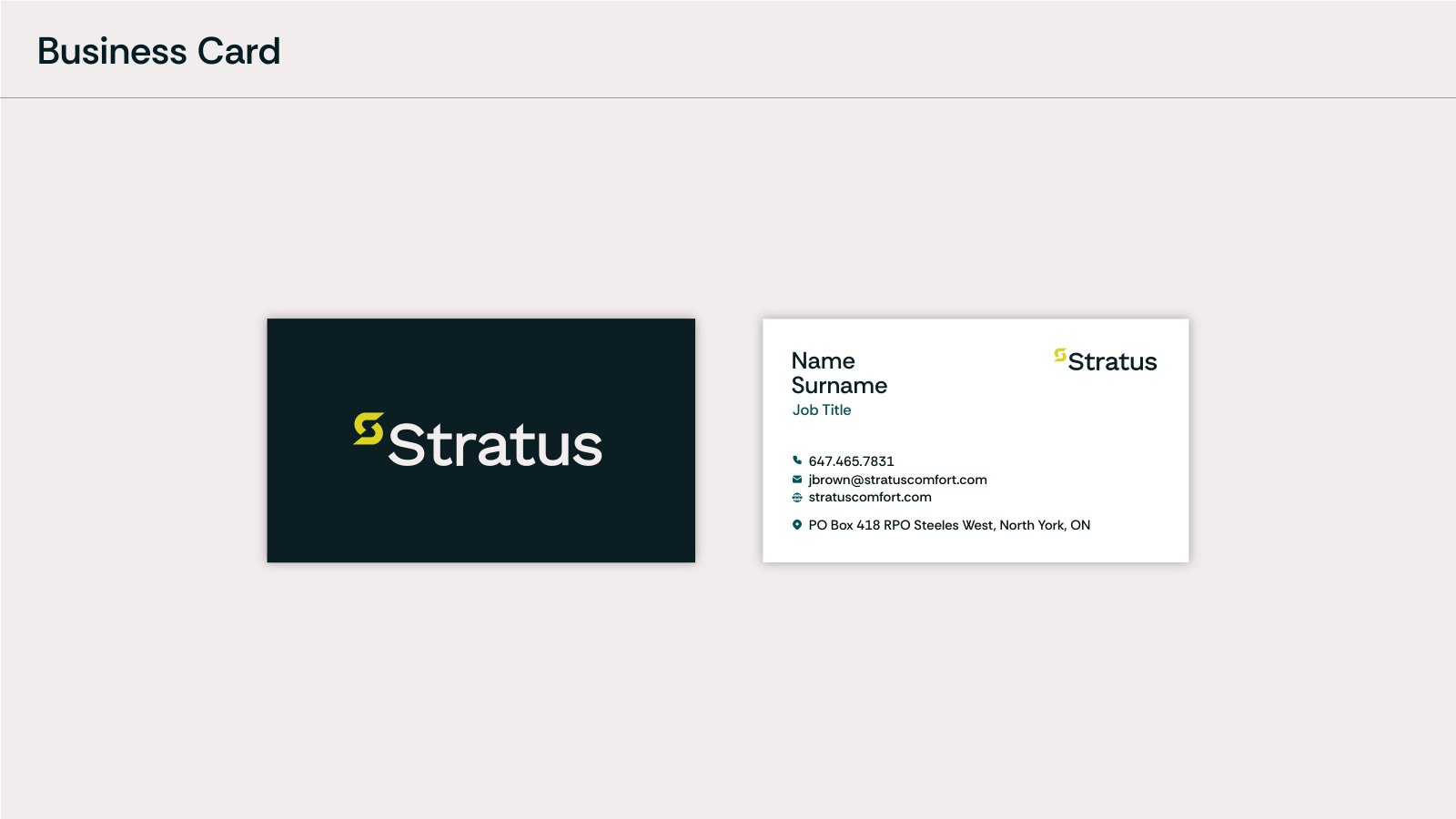 Stratus business card, front and back
