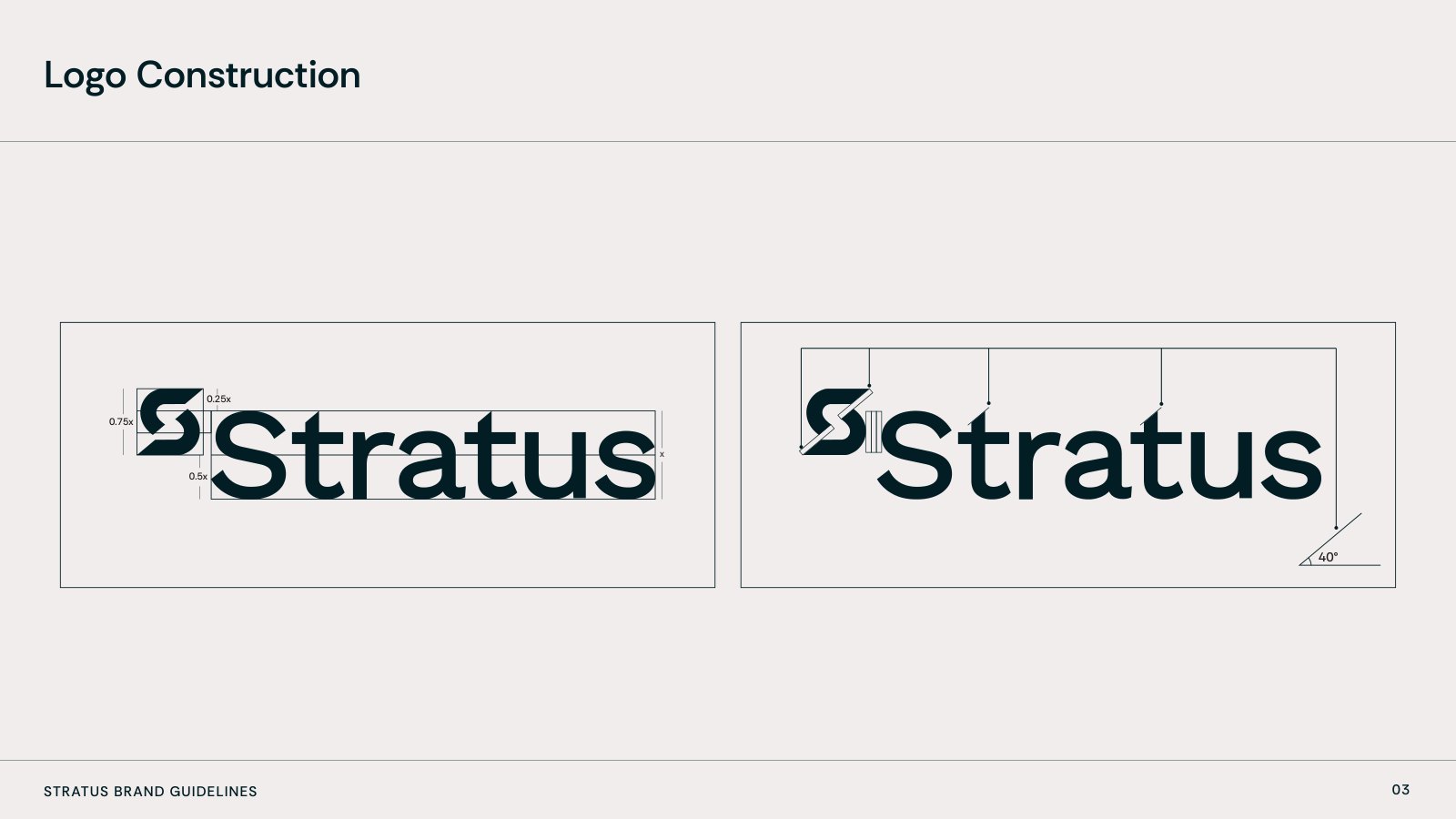 Stratus brand guidelines page: logo construction