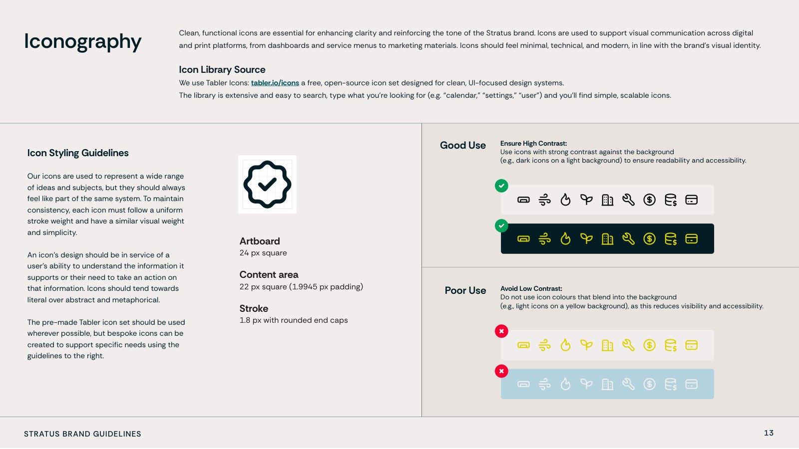 Stratus brand guidelines page: iconography rules
